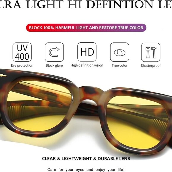 Square Sunglasses Unisex Thick Frame Vintage Retro UV400 Protection Shades - Picture 4 of 7